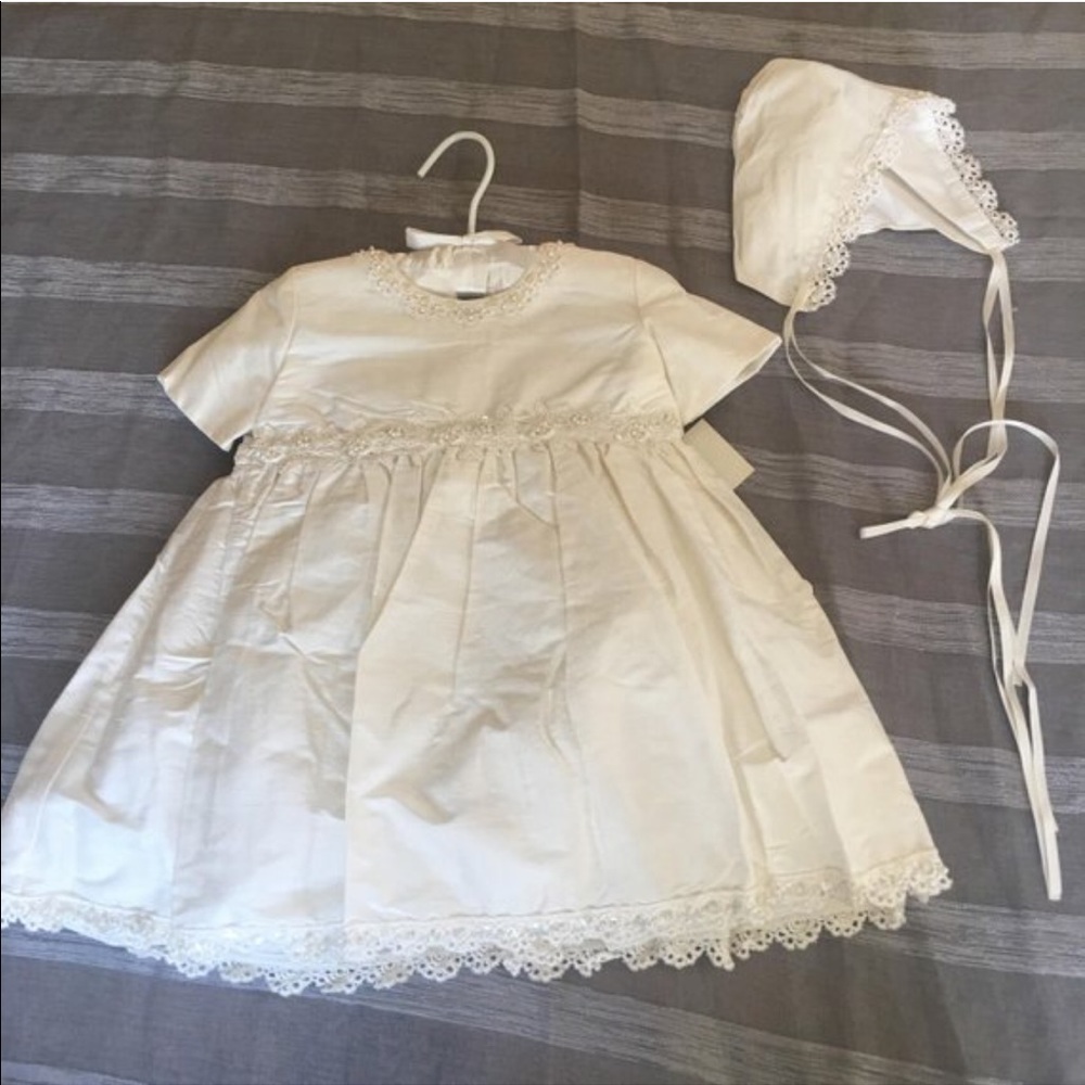 White baptism/christening dress with bonnet